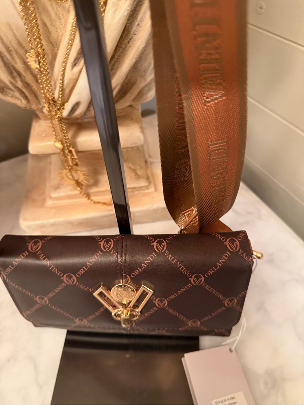 Valentino Orlandi Chocolate Brown Logo Crossbody Bag with Gold Hardware NWT - Picture 5 of 14